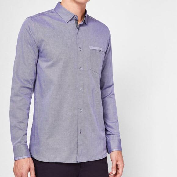 TED BAKER IFEL Semi Plain Shirt Micro Dot Navy Size 6 XXL XL Button down L/S - Picture 1 of 16